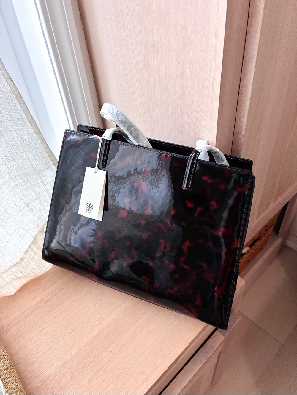 NWTš¢Tory Burch Emerson Tortoise Patent Leather Work Zip Tote 165968 Brown Jelly - Picture 9 of 10